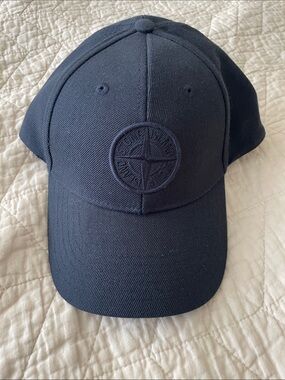 Stone Island Navy Blue Embroidered Logo Hat